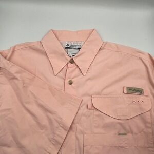 Columbia PFG Men's Short Sleeve Fishing Shirt Pink Size L Vented UPF Sun Protect